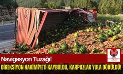 Karpuz Yüklü Kamyon Şarampole Devrildi!