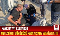 Kaza Yapan Motosiklet Sürücüsü, Kaskı Sayesinde Kurtuldu!