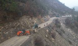 Adana’da yamaçtan kopan kaya yolu kapattı