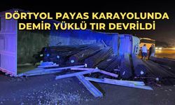 Dörtyol Payas karayolunda demir yüklü tır devrildi