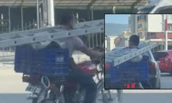Osmaniye'de Motosikletli Esnaftan Şaşırtan Merdivenli Yolculuk