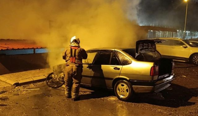 İskenderun'da park halindeki otomobil alevlere teslim oldu