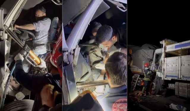 Emniyet Şeridindeki Kamyona Çarpan Sürücü Kabinde Sıkıştı