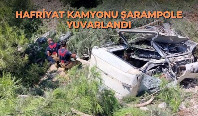 Hafriyat kamyonu şarampole yuvarlandı