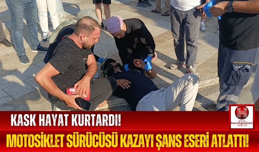 Kaza Yapan Motosiklet Sürücüsü, Kaskı Sayesinde Kurtuldu!