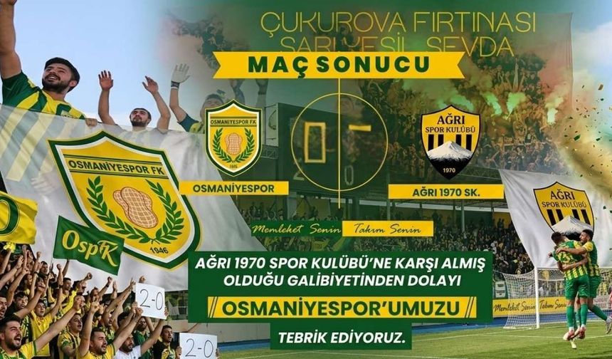 Osmaniyespor Sahasında Fırtına Gibi Esti: Ağrı 1970 SK Mağlup!