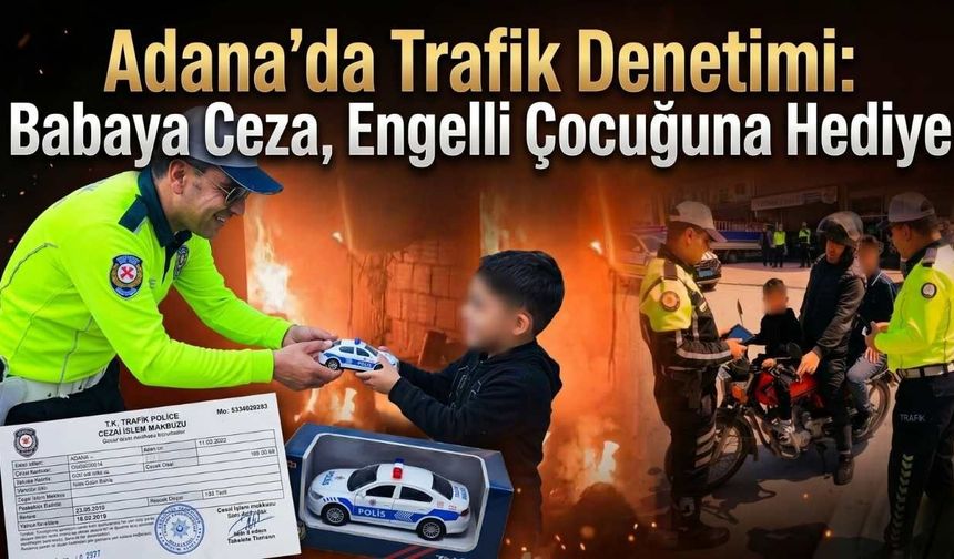 Adana’da Trafik Denetimi: Babaya Ceza, Engelli Çocuğuna Hediye