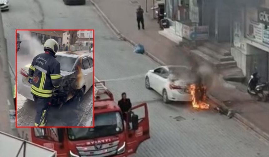 Osmaniye’de Park Halindeki Otomobil Alev Alev Yandı: Trafik Polisinden Kahramanca Müdahale