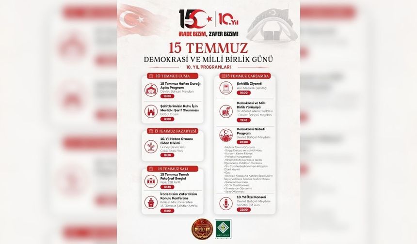 Osmaniye'de 15 Temmuz Demokrasi ve Milli Birlik Günü 10. Yıl Programı Belli Oldu