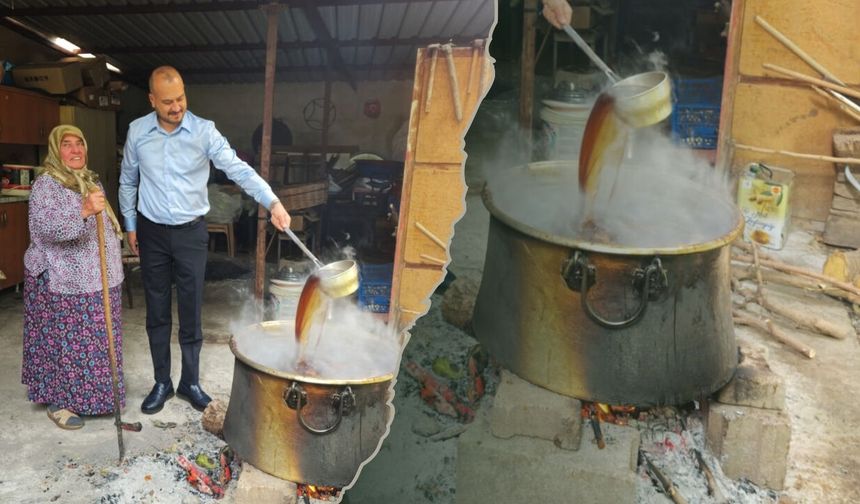 Başkan Uyutmaz Kazanın Başına Geçti ve Pekmez Kaynattı!
