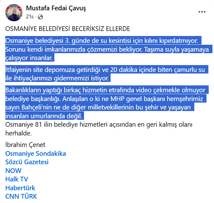 Mustafa Fedai Çavuş Sert Ifadeler
