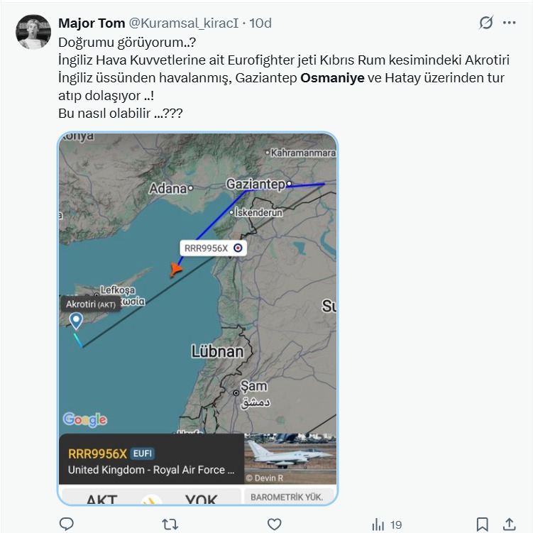 X Kullanıcısından Şok Iddia! İngiliz Savaş Uçakları Osmaniye Semalarında Görüldü 2