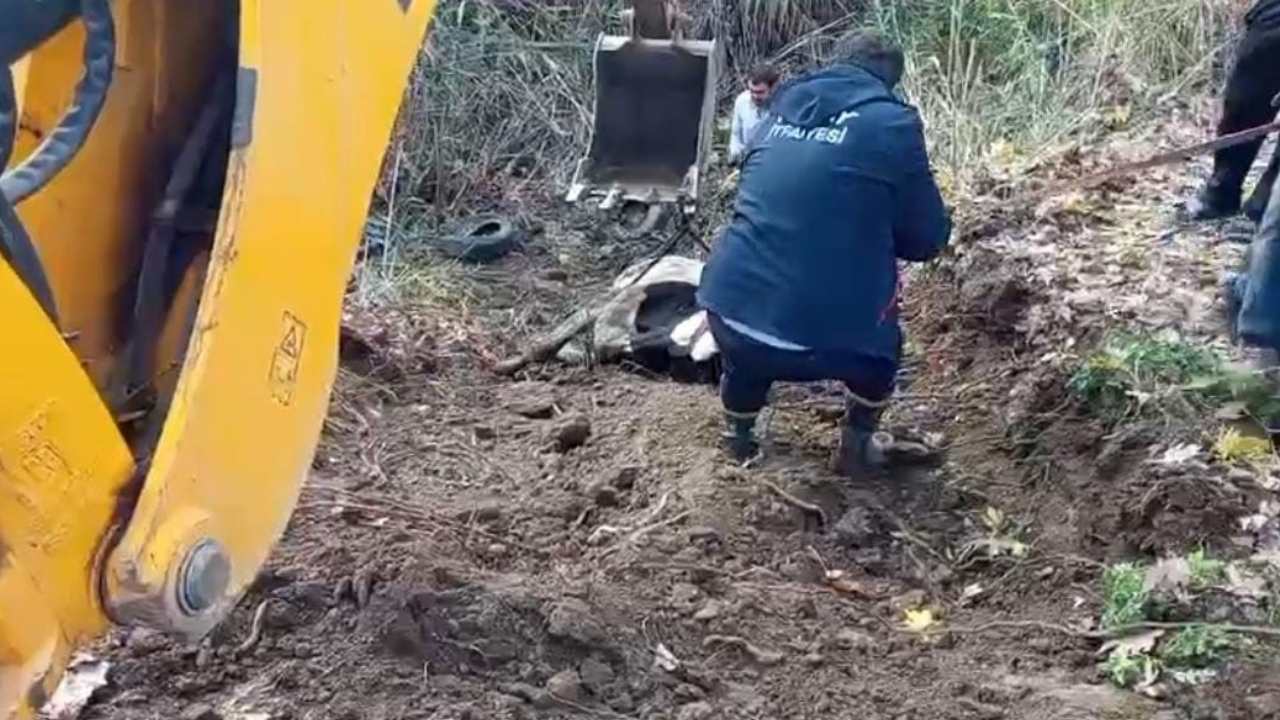 Dereye Düşen İnek İtfaiye Tarafından Kurtarıldı (2)