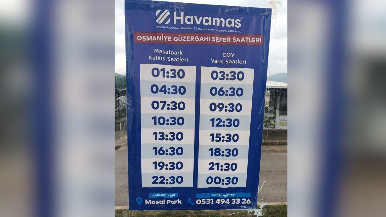 Havamaş Osmaniye–Çukurova Havalimanı Sefer Saatleri Açıklandı (1)