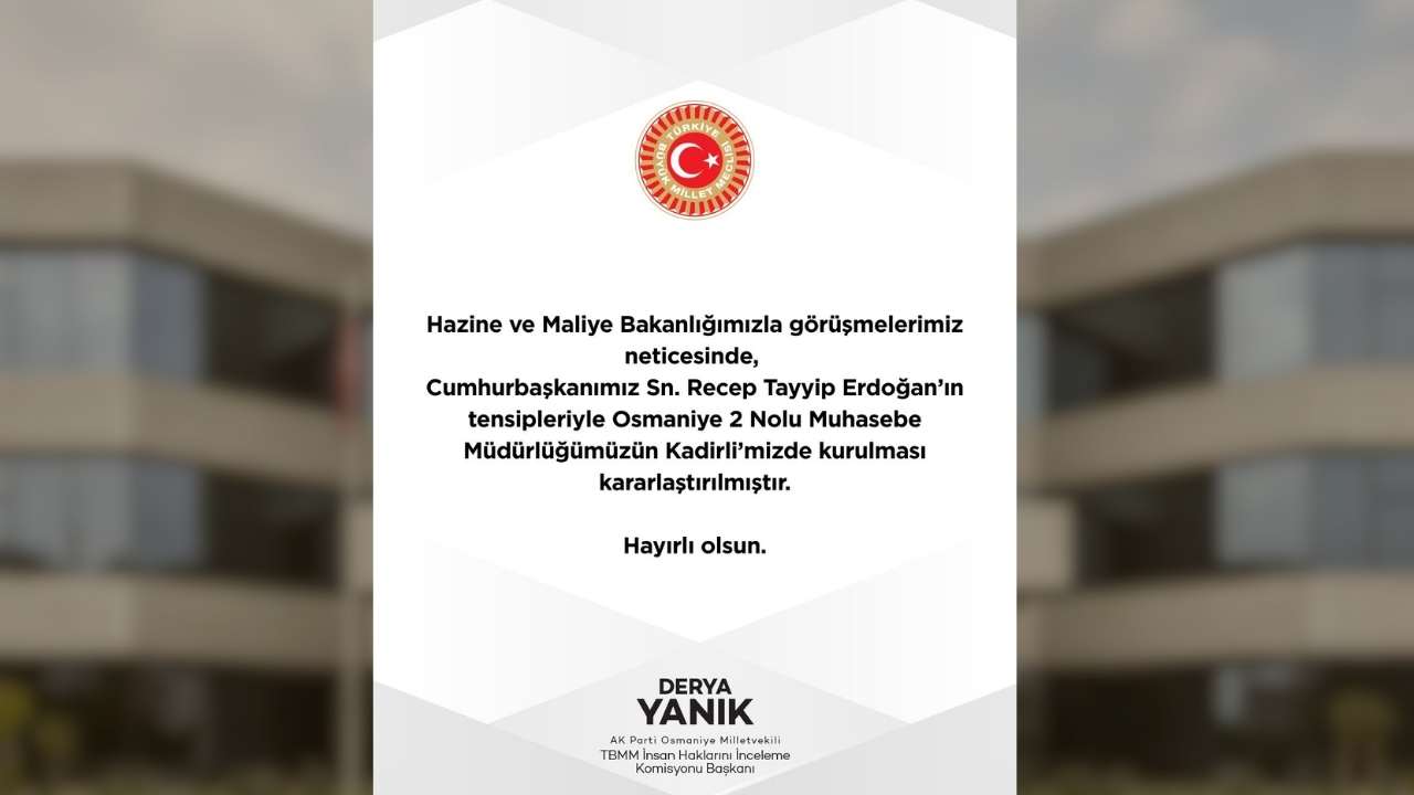 Osmaniye Milletvekili Derya Yanık'tan Osmaniye'ye Bir Müjde Daha (1)