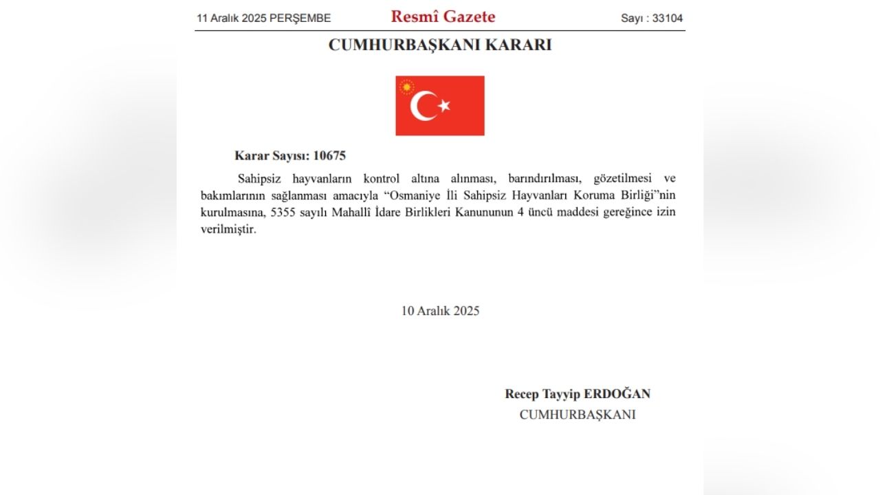 🐾 Osmaniye'de Sokak Hayvanları İçin Tarihi Adım Koruma Birliği Kuruldu, Resmî Gazete'de Yayımlandı