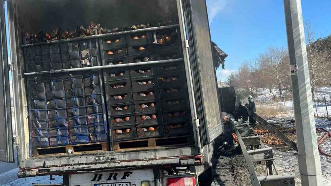 Adana Pozantı Otoyolu’nda Narenciye Yüklü Tır Kül Oldu (1)