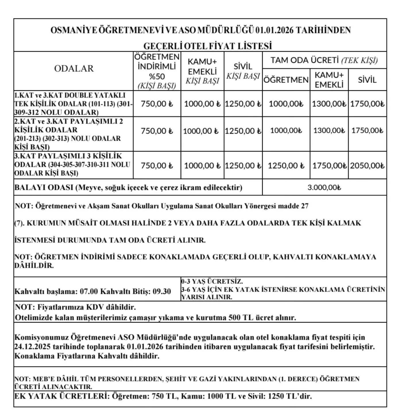 Osmaniye Öğretmenevi’nde Yeni Yıl Tarifesi Belli Oldu 2026 Konaklama Fiyatları Güncellendi-1