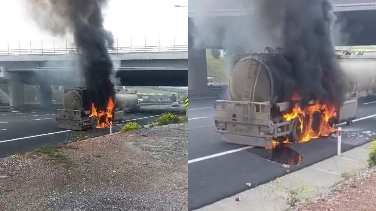 Tag Otoyolu'nda Korku Dolu Anlar Mazot Tankeri Alev Alev Yandı! (1)