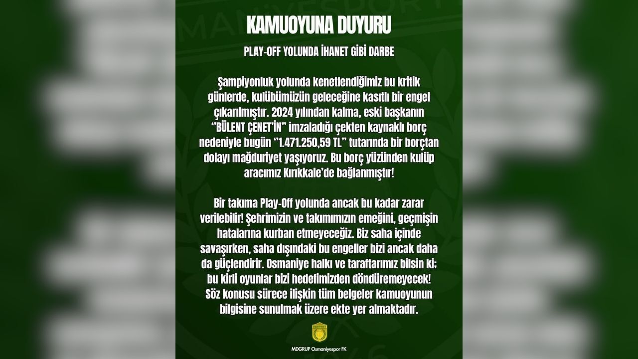 Osmaniyespor’da Kirli Oyun Kavgası İhanet Suçlamasına Cevap Gecikmedi! Çenet'ten Sert Yanıt