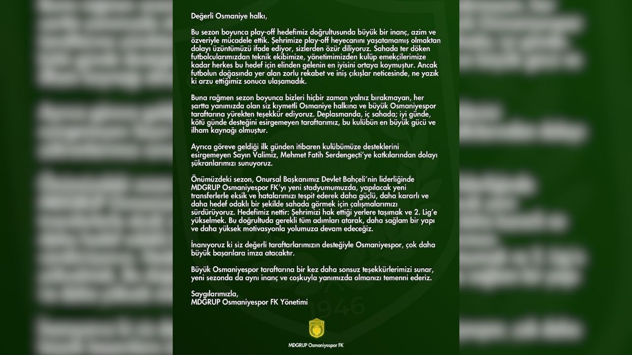 Osmaniyespor’un Hedefi 2. Lig Taraftardan Özür Ve Yeni Sezon Sözü