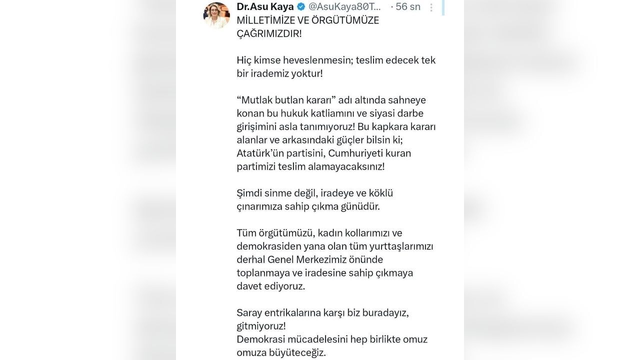 Chp'li Asu Kaya'dan Mutlak Butlan Tepkisi Genel Merkez Önünde Toplanıyoruz
