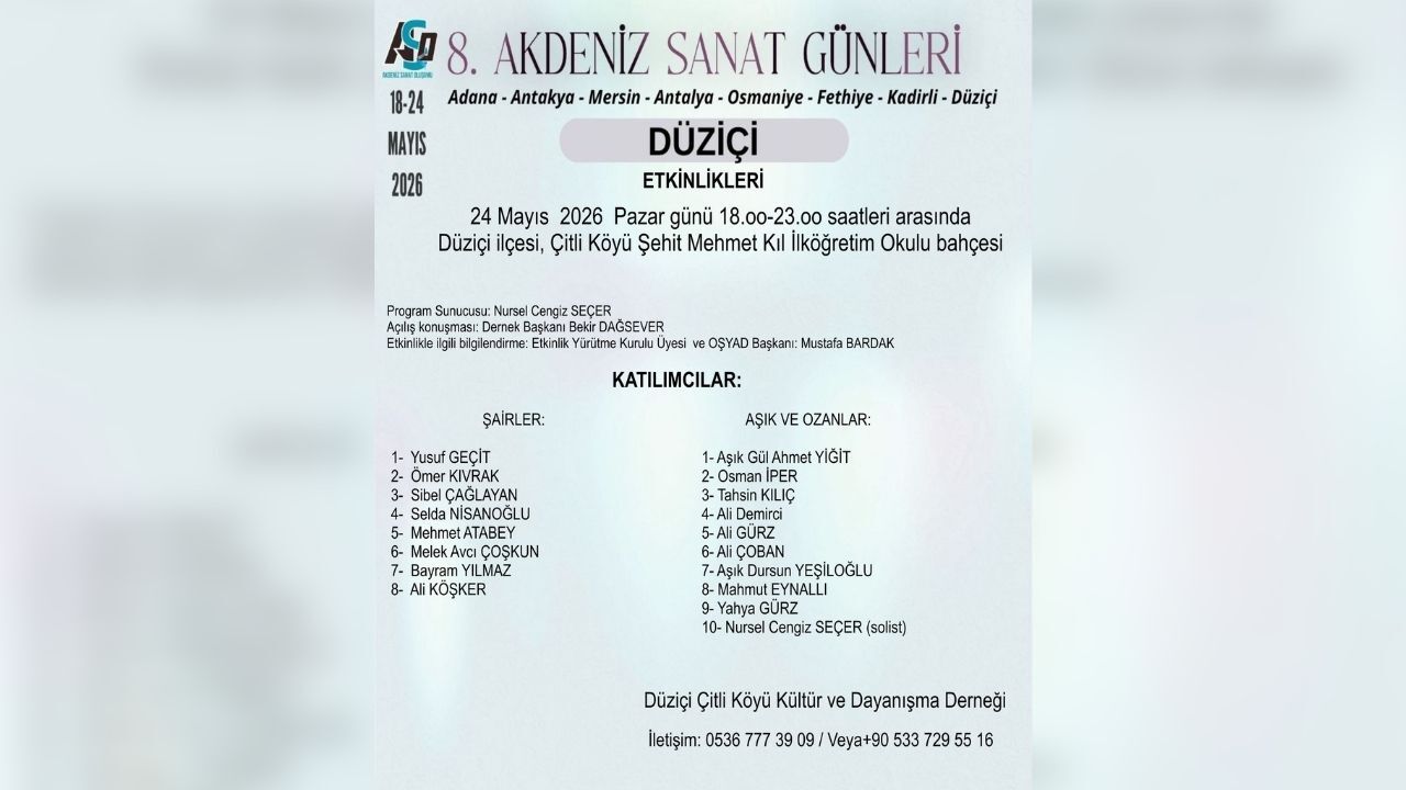 Düziçi’nde Kültür Sanat Rüzgarı 8. Akdeniz Sanat Günleri Çitli Köyü’nde!