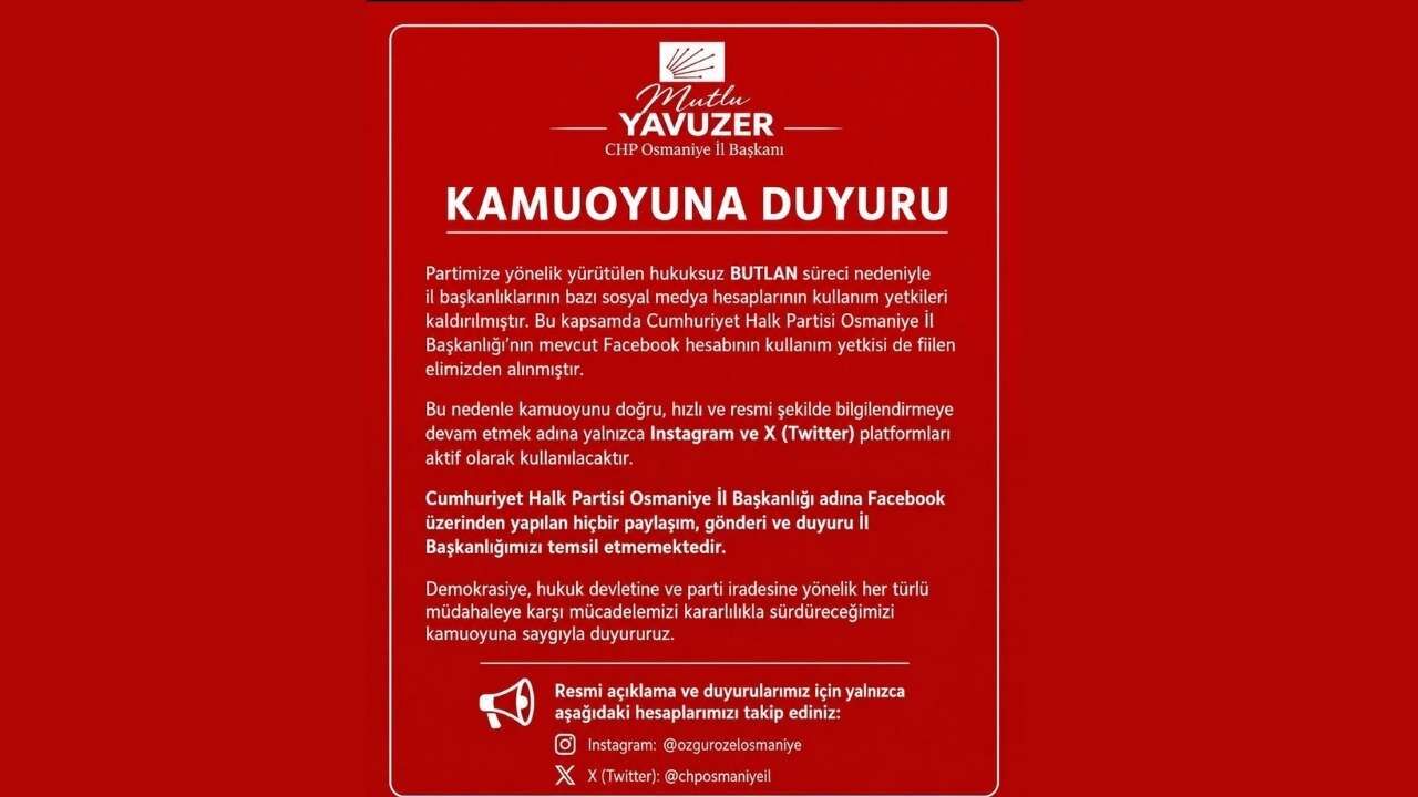 Osmaniye Chp Facebook Açıklaması