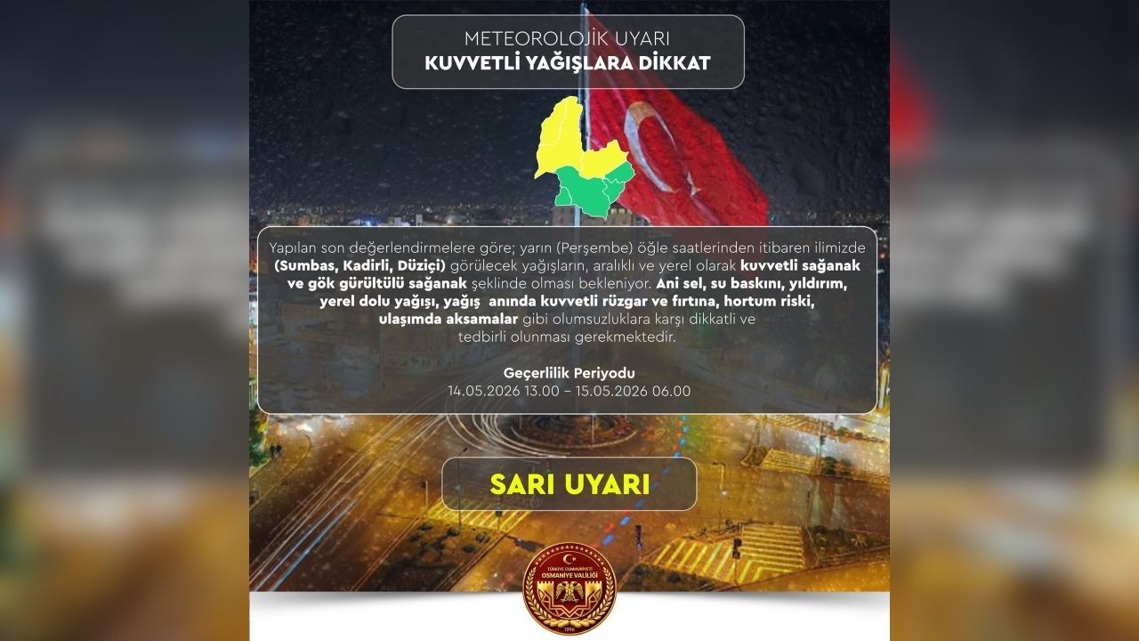 Osmaniye Için Uyarı Verildi