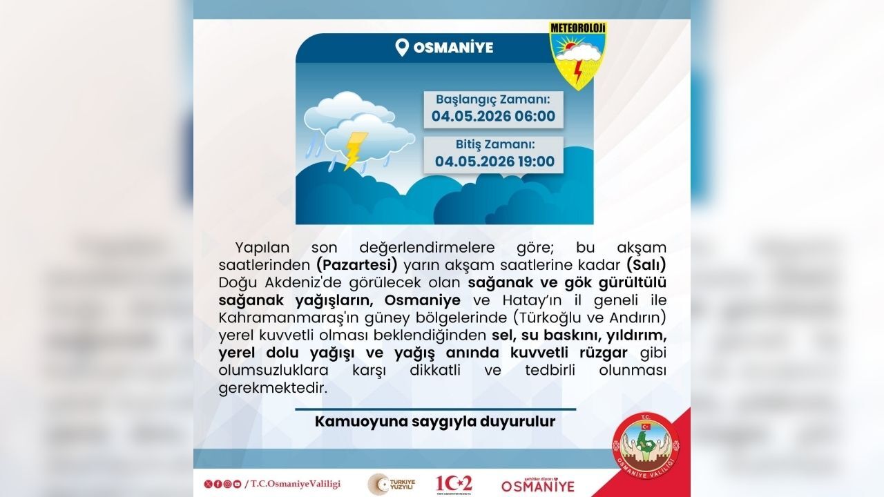 Osmaniye Ve Çevre İllere Kuvvetli Yağış Uyarısı Sel Ve Su Baskınlarına Dikkat!