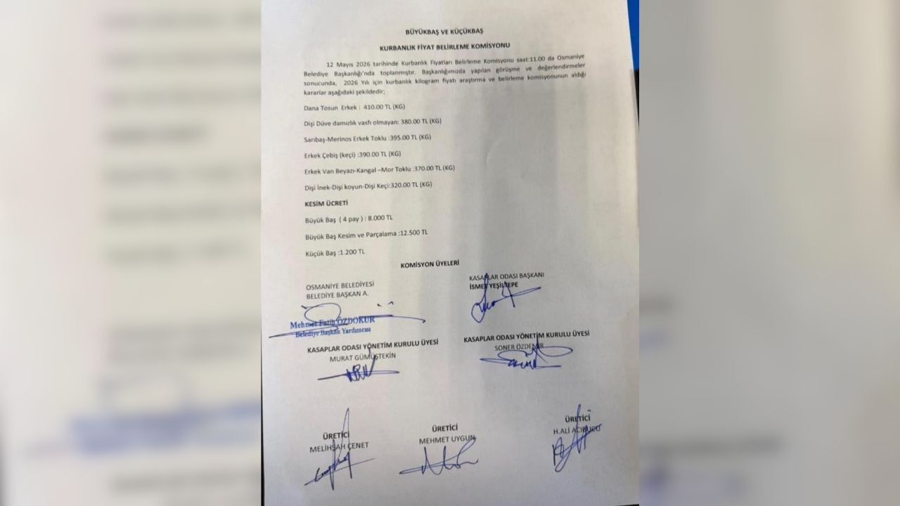 Osmaniye'de 2026 Yılı Kurbanlık Fiyatları Belli Oldu!
