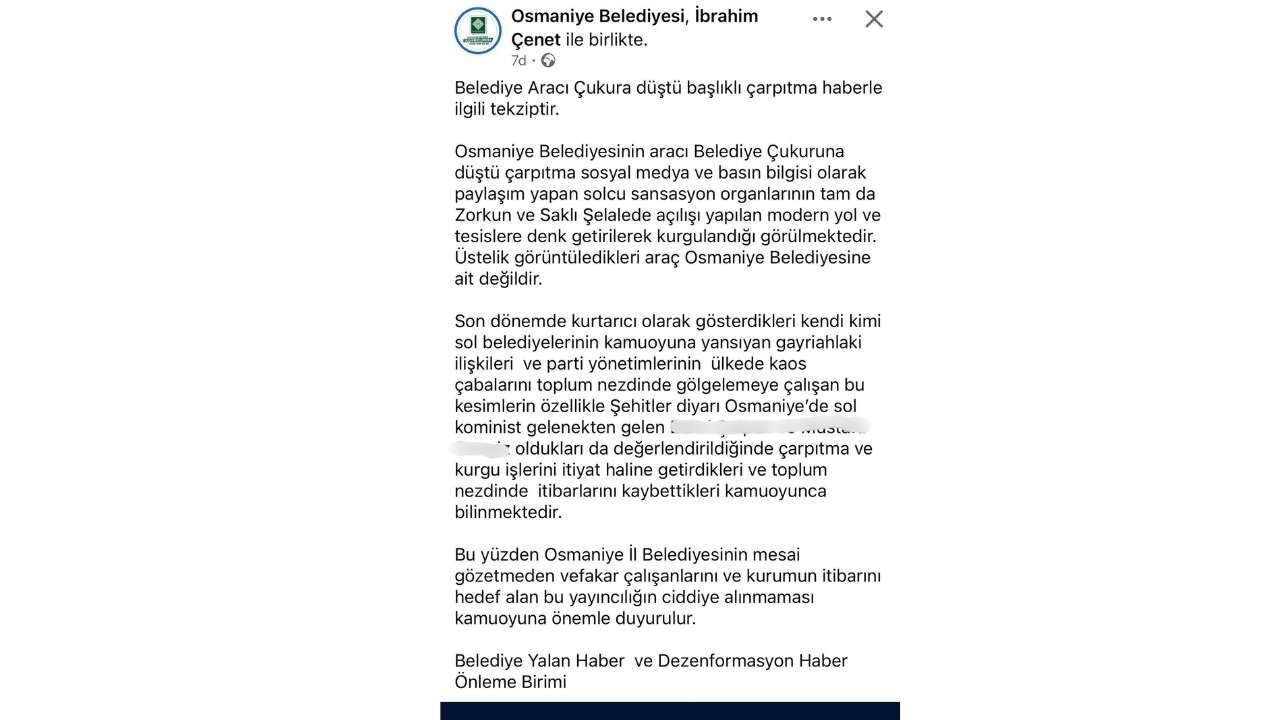 Osmaniye Belediyesi'nden O Haberlere Tekzip (2)