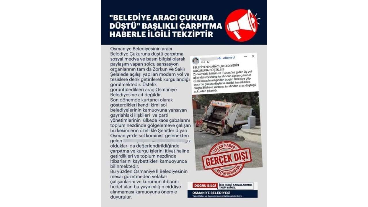 Osmaniye Belediyesi'nden O Haberlere Tekzip