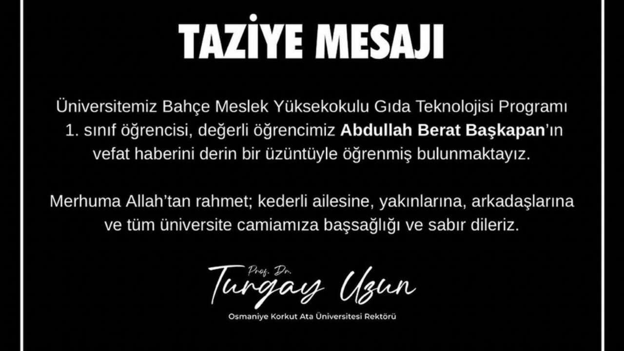 Osmaniye Okü Abdullah Berat Başkapan Vefat