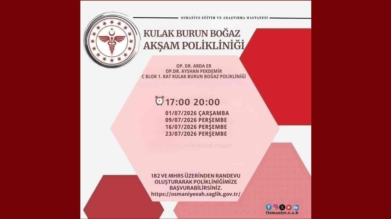 Osmaniye'de Akşam Polikliniği Temmuz Ayı Takvimi Belli Oldu (1)