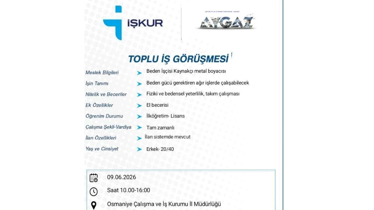 Osmaniye'de İş Arayanlara Müjde!