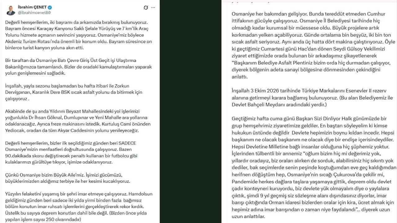 Osmaniye'de Yayla Evleri Krizine Başkan Çenet'ten Açık Sorular (1)