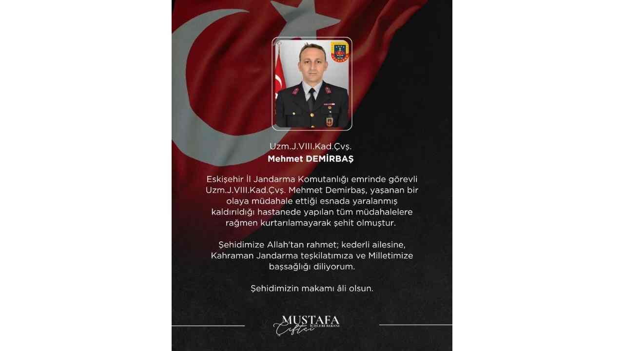 Eskişehir'den Acı Haber! Uzman Jandarma Mehmet Demirbaş Şehit Oldu