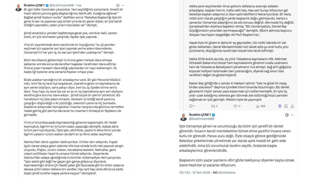 Osmaniye Belediye Başkanı Çenet, İlk Kez Adaylık Ve Görev Tekliflerini Paylaştı
