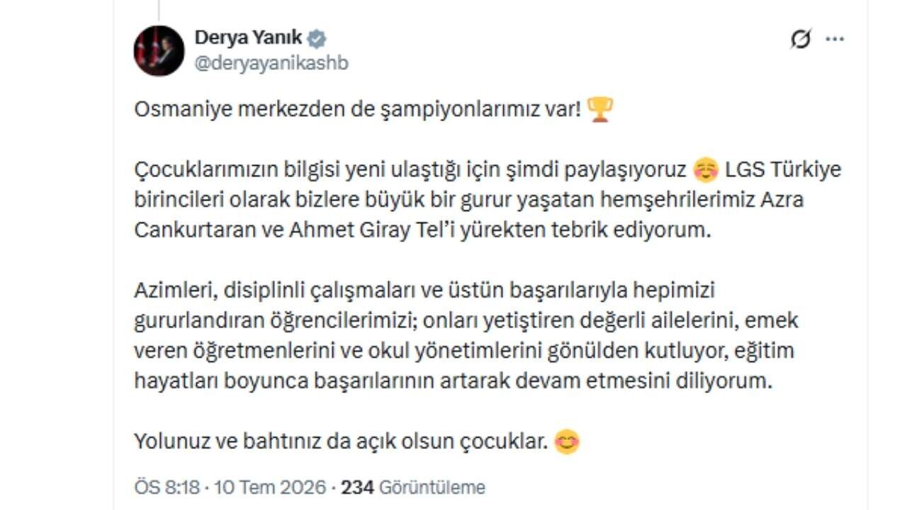 Osmaniye Milletvekili Yanık'tan Lgs Paylaşımına Düzeltme! (1)