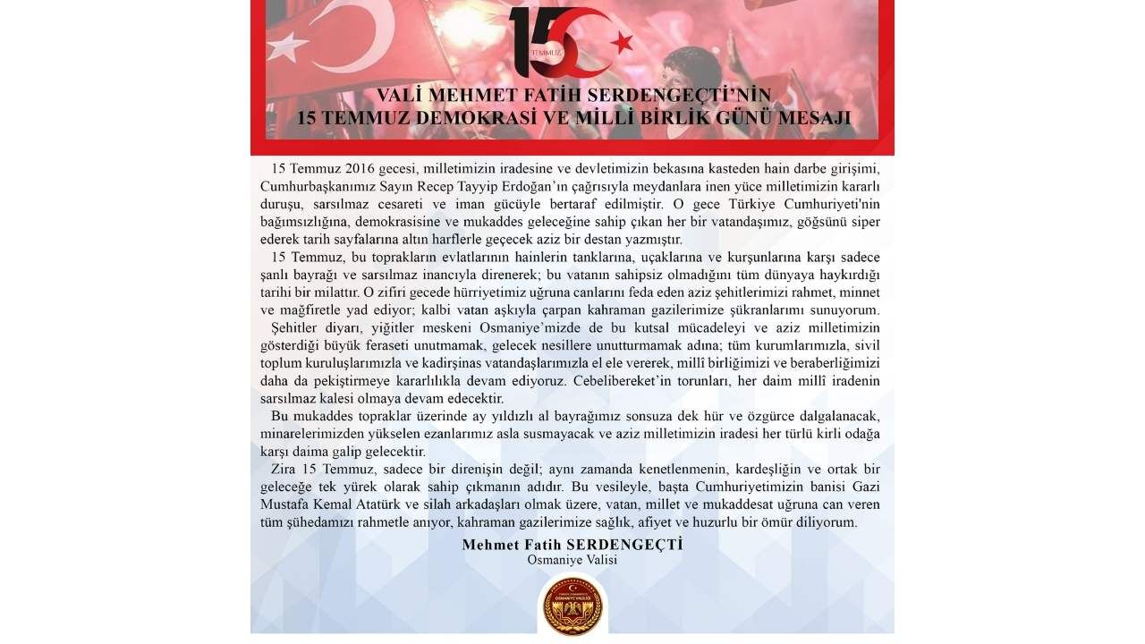 Osmaniye Valisi Serdengeçti Cebelibereket'in Torunları Milli İradenin Kalesidir! (1)