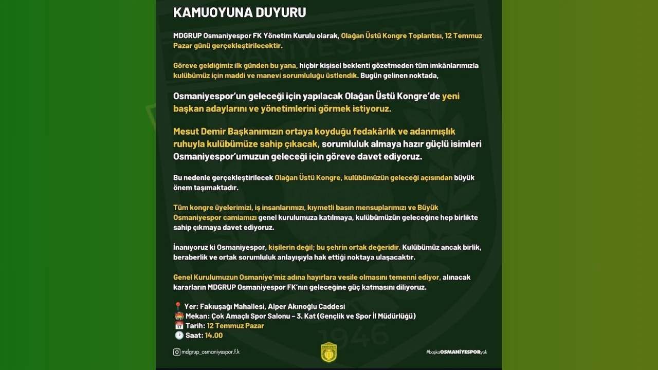 Osmaniyespor’da Olağanüstü Kongre Kararı! (1)