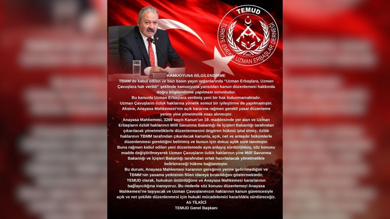 Temud Genel Başkanı Ali Tilkici'den Kamuoyuna Duyuru