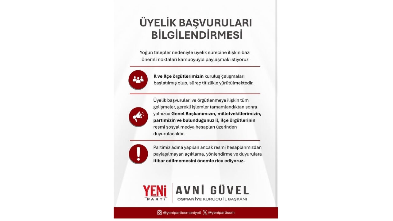 Yeni̇ Parti Osmaniye'de Üyelik Başvuruları Nasıl Yapılacak Avni Güvel Açıkladı