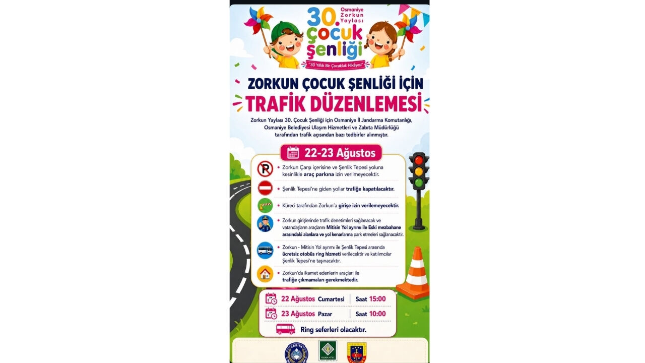 Zorkun 30. Çocuk Şenliği Trafik Tedbirleri Duyuruldu! İşte Kapalı Yollar Ve Ring Saatleri