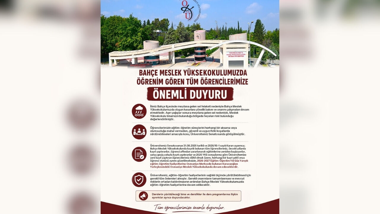 Okü Bahçe Myo Öğrencilerinin Dikkatine! Eğitim Binanız Değişti