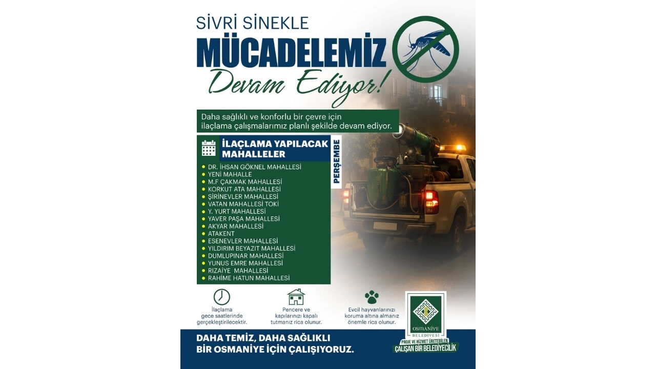 Osmaniye Belediyesi İlaçlama Yapılacak 16 Mahalleyi Açıkladı