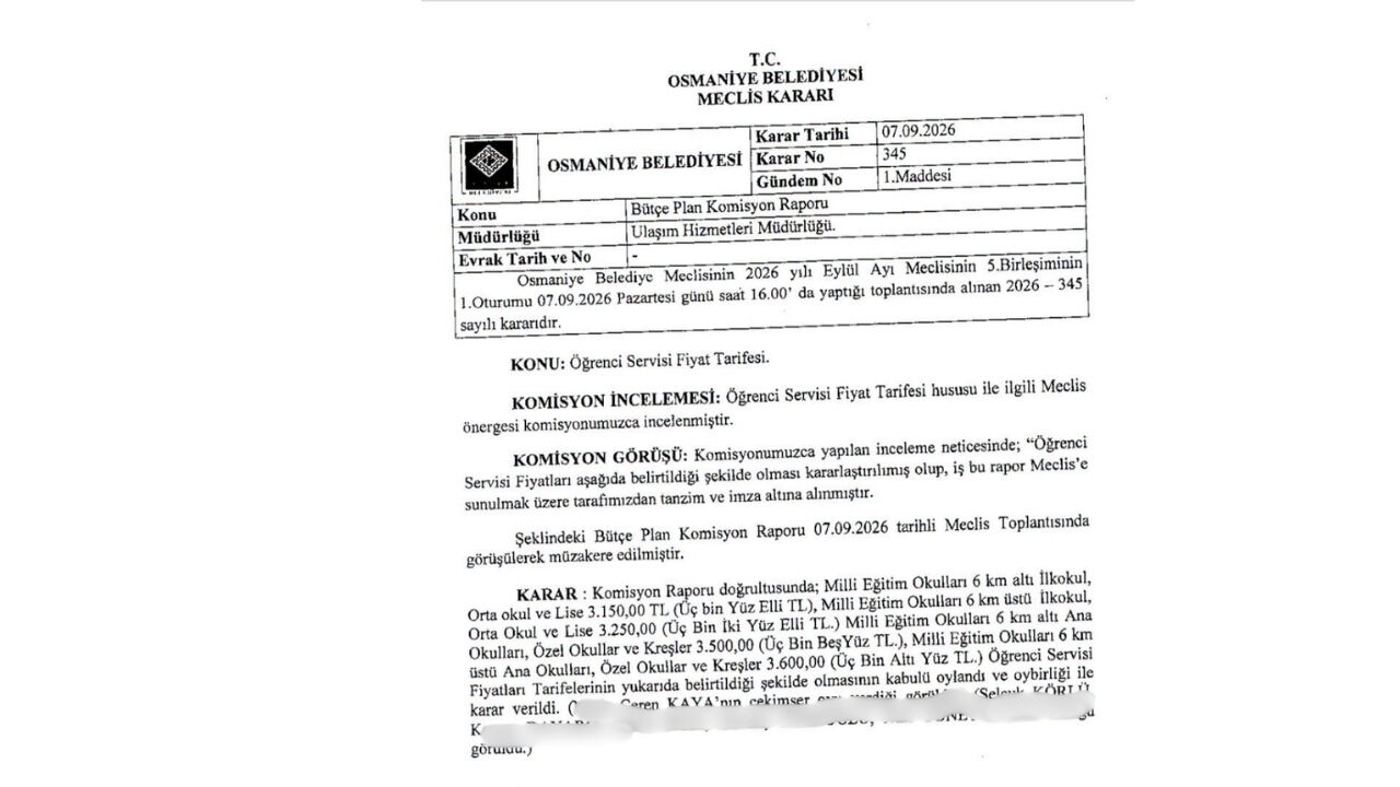 Osmaniye’de Öğrenci Servis Ücretleri Belli Oldu! İşte Yeni Fiyat Tarifesi