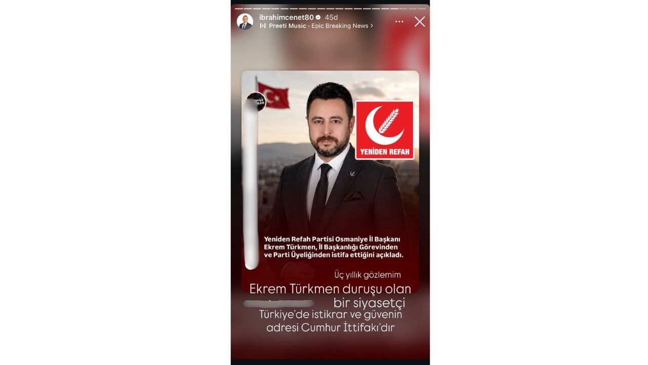 Osmaniye’de Yeniden Refah’tan İstifa Eden Başkana Çenet'ten Şok Davet!