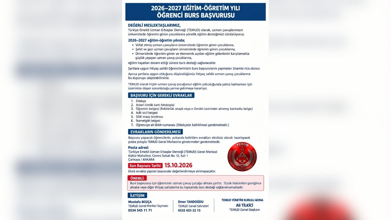 Temud 2026–2027 Öğrenci Burs Başvuruları Başladı! (1)